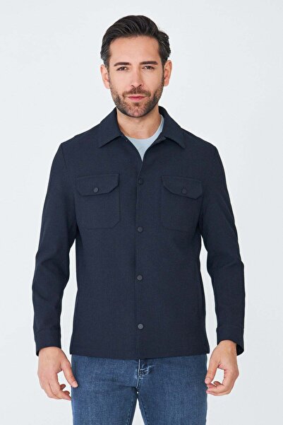 White Stone Μπλε ναυτικό εποχιακό πουκαμισοπανωφόρι με μπροστινές τσέπες