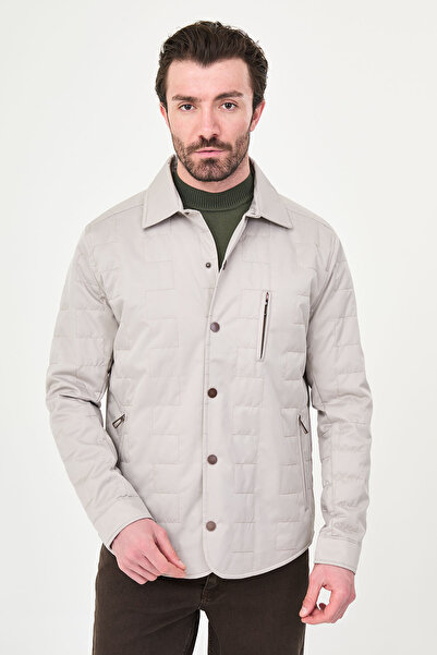 Mcr Καπιτονέ πουκάμισο στενής γραμμής με κουμπωτό γιακά Ανδρικό παλτό Μπεζ - ...