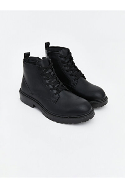 LC Waikiki Leather Look Men's Boots with Lacing and Zipper