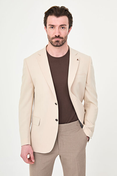 Mcr Ανδρικό μπουφάν με μονό γιακά, ίσια εφαρμογή, λεπτή γραμμή, μπεζ - 41495.26Y
