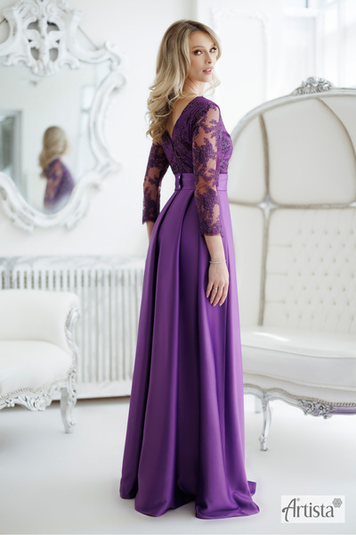 Artista Rochie elegantă lungă cu dantelă și crăpătură pe picior
