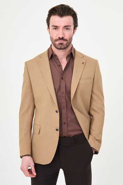 Mcr Ανδρικό μπουφάν με μονό γιακά, στενή εφαρμογή, σε χρώμα καμηλό - 41495.26Y