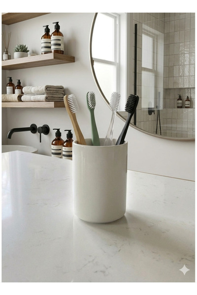 Be Candlous Premium Beyaz Seramik Çok Amaçlı Organizer - Diş Fırçalık & Kaşık...
