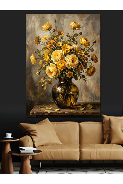 Artmeg Buchet de primăvară cu trandafiri galbeni în vază - Pânză decorativă -...