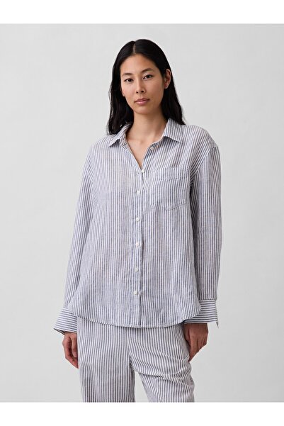 GAP Kadın Mavi 100% Keten Oversize Gömlek