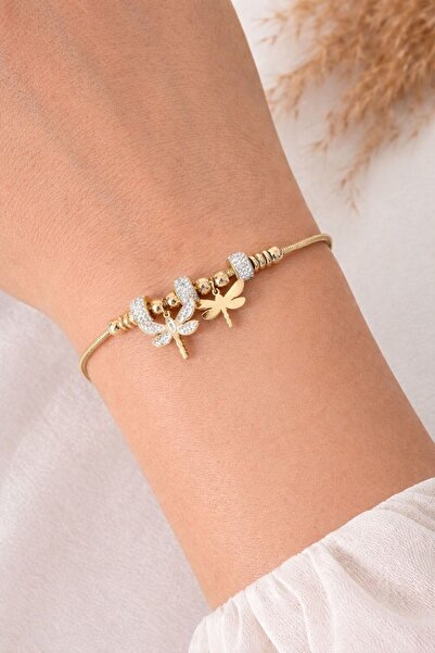 stainless steell Gold Butterfly Charm Zircon Stone Steel Bracelet