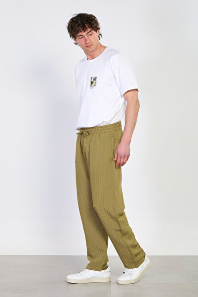 BARRELS AND OIL Ανδρικό ριγέ παντελόνι με δέσιμο στη μέση - Χακί