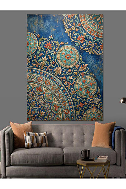 karizmart Mavi Geleneksel Çini Ve Desenler Dekoratif Kanvas - Mdf Ahşap Tablo