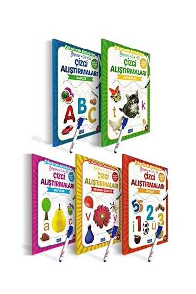 Parıltı Yayınları تمارين الرسم - الكتابة + الرسم + المسح - 5 قطع مع قلم مسح ا...