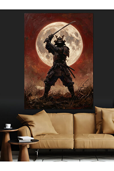 Artmeg Siluetă de războinic samurai în fața lunii pline - Pânză decorativă - ...