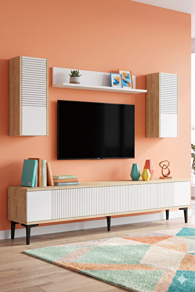 YUMEDİ DESİGN TVR1819DB - TARÇIN TV ÜNİTESİ TAKIMI 180CM SAFİRMEŞE-BEYAZ