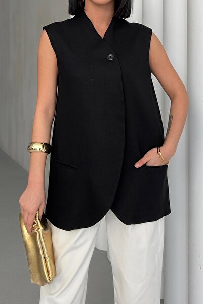 Suziş Single Button Lined Linen Textured Vest 1019Msy