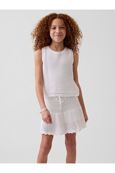 GAP Kız Çocuk Beyaz Tiered Crochet Şort Etek