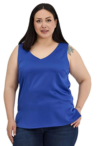 DISENTIS MODEST Μπλούζα μεγάλου μεγέθους με λαιμόκοψη V, πλαϊνά σκισίματα, αμ...