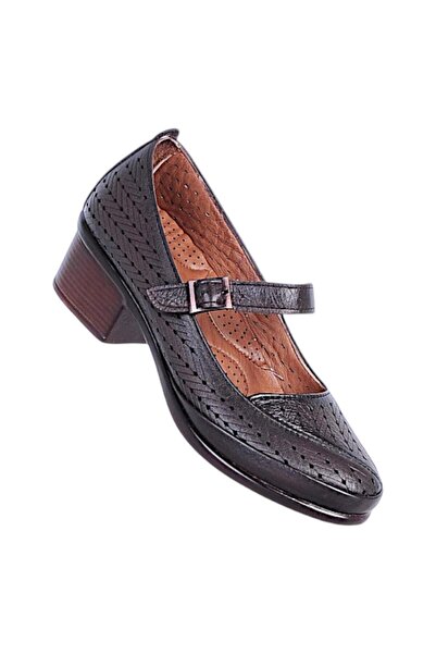 Ayakcenter Ossa 5808 Καφέ Γνήσιο Δερμάτινο Γυναικεία Παπούτσια με τακούνι 6 εκ.