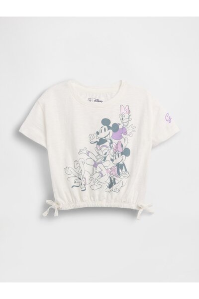 GAP Kız Bebek Beyaz Organik Pamuk Bow Grafik Baskılı T-Shirt