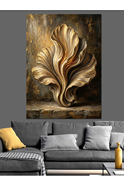 Artmeg Pânză decorativă cu design abstract în formă de frunză de aur - Tablou...