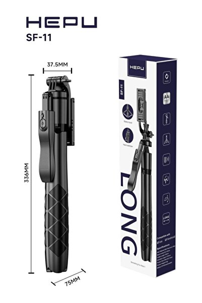 HEPU SF-11 Tripod Selfie Çubuğu Bluetooth Kumandalı 33.6 cm Kompakt Tasarım