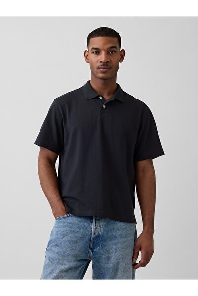 GAP Erkek Siyah Relaxed Pique Polo T-Shirt