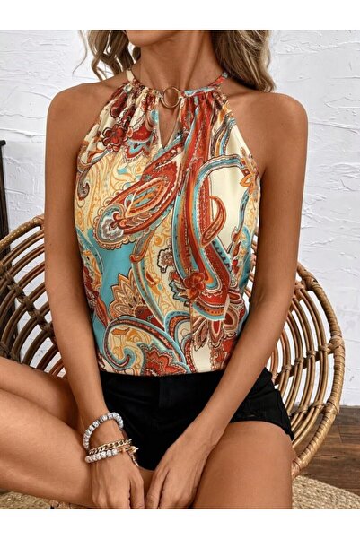 JANES Дамска блуза с дълъг ръкав от еднослойно трико с детайл тип  "халтер " ...