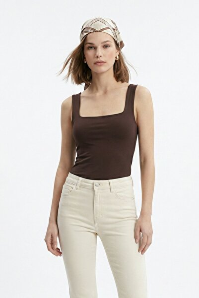 Rays Καφέ Χοντρό Λουράκι Τετράγωνο Γιακά Αθλητικό Τοπ 344