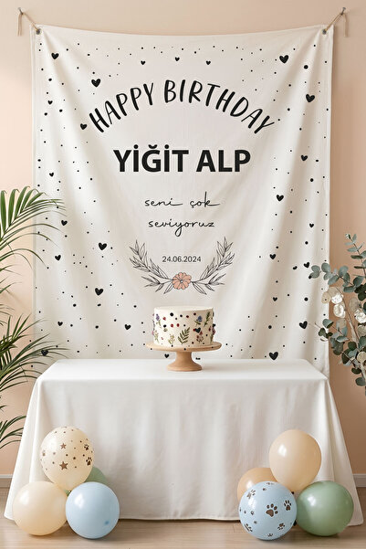 Homamia Kişiye Özel Doğum Günü Happy Birthday Duvar Örtüsü Duvar Halısı Birin...