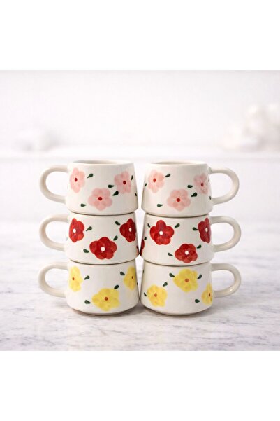 NİSAMET Poppies Patterned Ceramic 6-Piece Mug and Cup Set