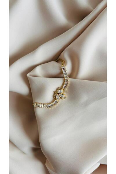 mirvia Women's Zircon Stone Leaf Detailed Elevator-Style Adjustable Stainless Steel Bracelet (Gold & Silver)