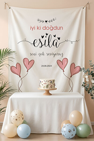 Homamia Kişiye Özel Doğum Günü Happy Birthday Duvar Örtüsü Duvar Halısı Birin...