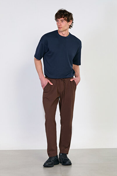 BARRELS AND OIL Ανδρικό παντελόνι casual με δέσιμο στη μέση - Καφέ