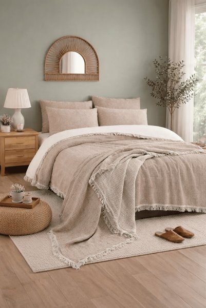 VERONİCA LİNE 4 Layer Muslin Pique 100% Cotton Double Layer 220X230 Reversible Breathable Summer Pique