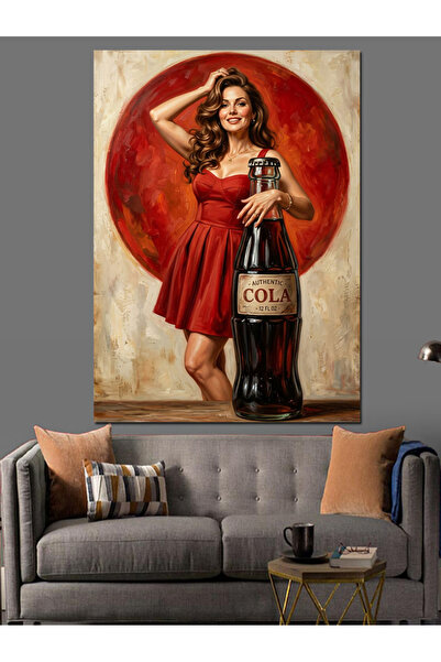 Artmeg Pânză decorativă cu rochie roșie și sticlă de Coca-Cola - Masă din lem...