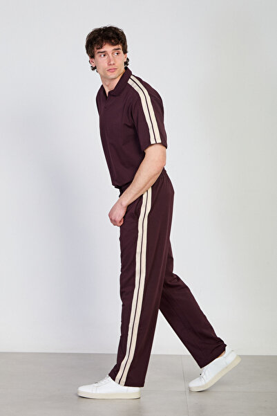 BARRELS AND OIL Men's Sweatpants with Side Piping Detail - Burgundy