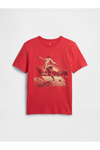 GAP Erkek Çocuk Kırmızı Grafik Baskılı T-Shirt