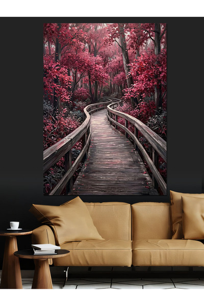 Artmeg Calea de plimbare din lemn în pădure roșie - Tablou decorativ din lemn...