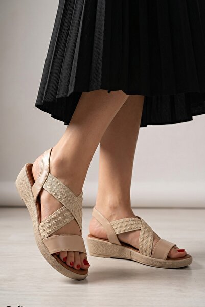 Celira Krb H40 Beige Elastic Women's Sandals Shoes