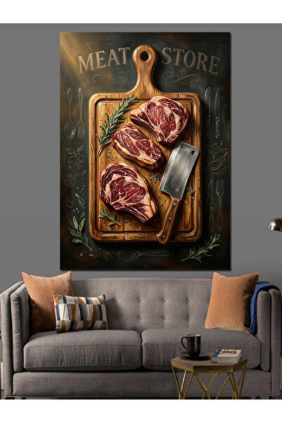 Artmeg Pânză decorativă cu carne crudă și cuțit pe tron - Masă din lemn MDF