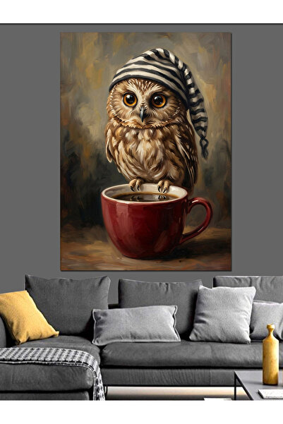 Artmeg Bufniță adormită într-o ceașcă de cafea - Pânză decorativă - Tablou di...