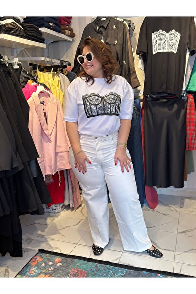 Store Büyük Beden Kot Pantolon Beyaz