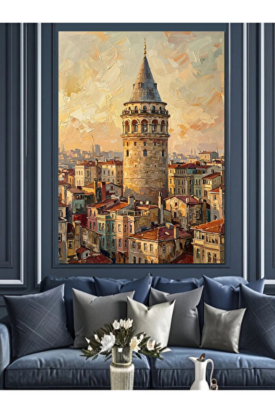 Tablo Mega Galata Kulesi Ve İstanbul Evleri Dekoratif Kanvas - Mdf Ahşap Tablo