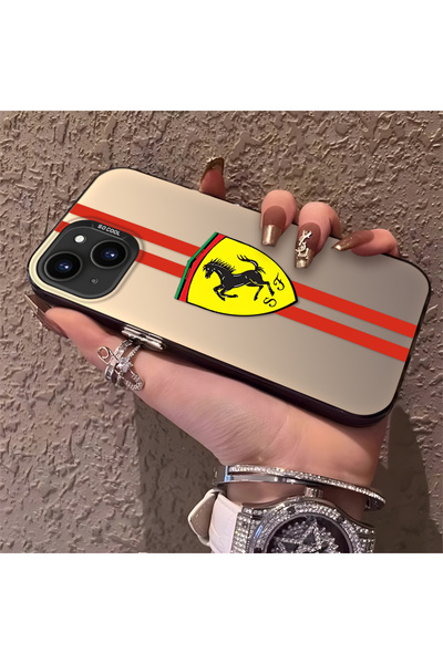 CHICASELUX iPhone 13 ile Uyumlu Silikon Kenar Sert Arka Telefon Kılıfı Ferrar...