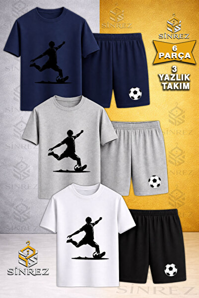 SİNREZ Tricou din 3 piese cu gât rotund și imprimeu negru pentru copii - Set ...