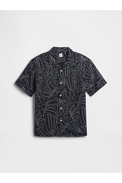 GAP Erkek Çocuk Lacivert Kids Textured Vacay Gömlek