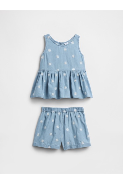 GAP Kız Bebek Açık Mavi Chambray Two-Piece Outfit Set