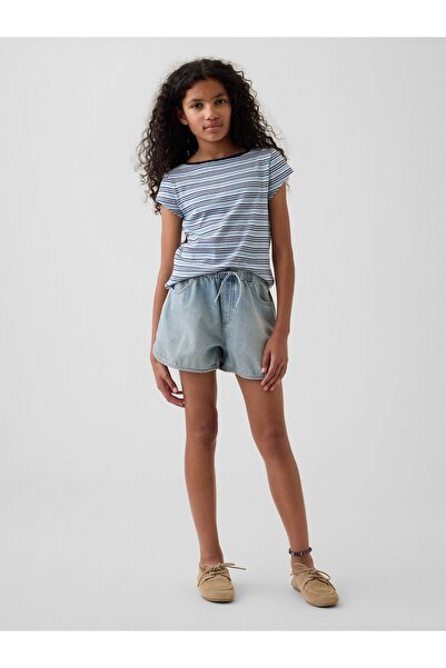 GAP Kız Çocuk Açık Mavi High Rise Denim Easy Şort