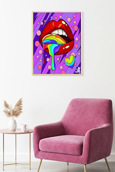 huhuli Πίνακας με φυσικό ξύλινο πλαίσιο και σχέδιο ουράνιου τόξου - Ζωντανές ...