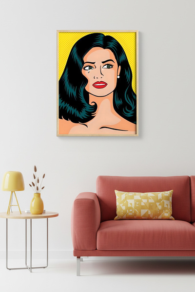 huhuli Πίνακας με πορτρέτο γυναίκας σε στυλ Pop Art με φυσικό ξύλινο πλαίσιο ...