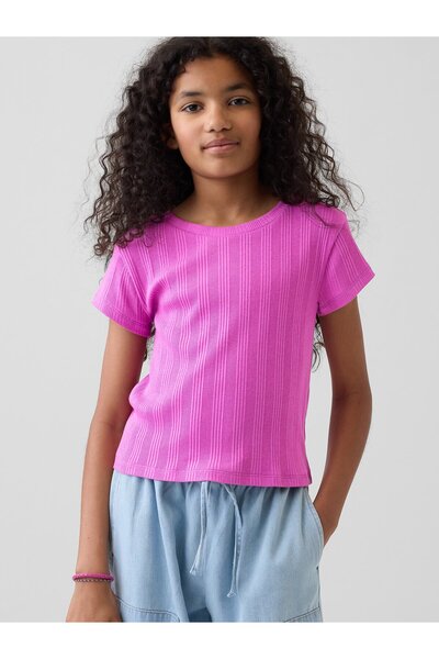 GAP Kız Çocuk Pembe Variegated Fitilli T-Shirt