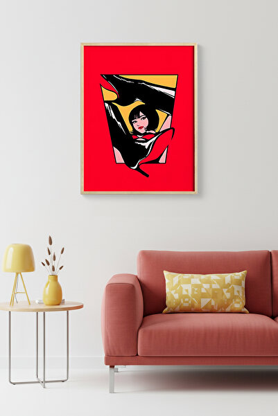 huhuli Γραφικός αφηρημένος πίνακας με φυσικό ξύλινο πλαίσιο - Κόκκινες και μα...