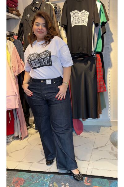 Store Büyük Beden Kot Pantolon Geniş Paça